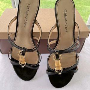 COLDWATER CREEK Bamboo Slide Black leather Sandals size 8